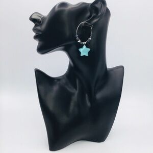 EARRINGS Hoops Boho Hematite Blue Stone Star Silver Tone Anime Kawaii Celestial